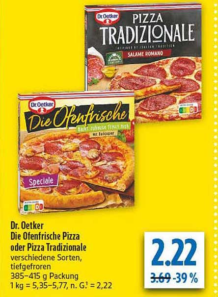 Dr. Oetker Die Ofenfrische Pizza oder Pizza Tradizionale verschiedene Sorten, tiefgefroren 385–415 g Packung