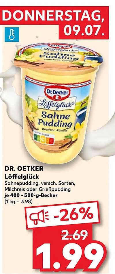 DR. OETKER Löffelglück Sahnepudding, versch. Sorten, Milchreis oder Grießpudding je 400 - 500-g-Becher (1 kg = 3,98)