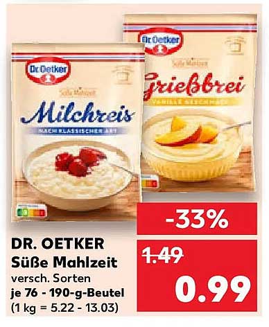 DR. OETKER Süße Mahlzeit versch. Sorten je 76 - 190-g-Beutel (1 kg = 5.22 - 13.03)