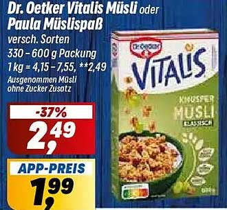 Dr. Oetker Vitalis Müsli oder Paula Müslißpaß