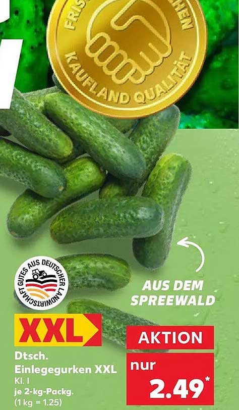 Dtsch. Einlegegurken XXL Kl. I je 2-kg-Packg. (1 kg = 1.25)