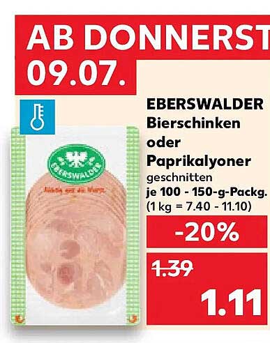 EBERSWALDER Bierschinken oder Paprikalyoner geschnitten je 100 - 150-g-Packg. (1 kg = 7.40 - 11.10)