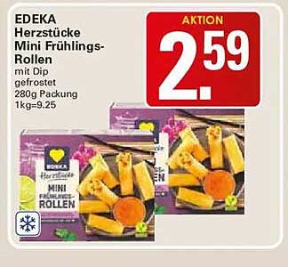 EDEKA Herzstücke Mini Frühlings-Rollen mit Dip gefrostet 280g Packung 1kg=9.25