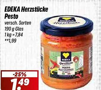 EDEKA Herzstücke Pesto versch. Sorten 190 g Glas 1 kg = 7,84