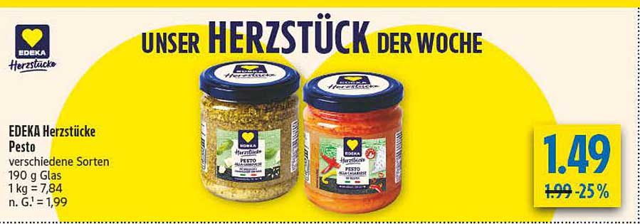 EDEKA Herzstücke Pesto verschiedene Sorten 190 g Glas