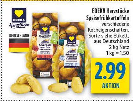 EDEKA Herzstücke Speisefrühkartoffeln verschiedene Kocheigenschaften, Sorte siehe Etikett, aus Deutschland 2 kg Netz