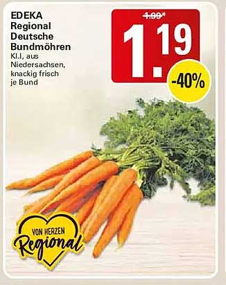 EDEKA Regional Deutsche Bundmöhren K.l., aus Niedersachsen, knackig frisch je Bund