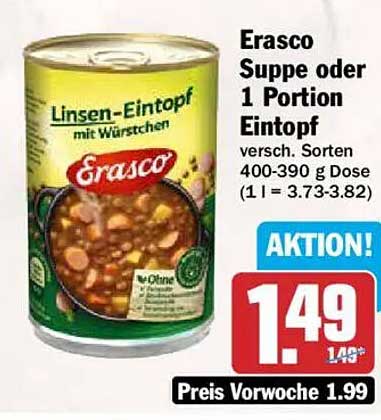 Erasco Suppe oder 1 Portion Eintopf