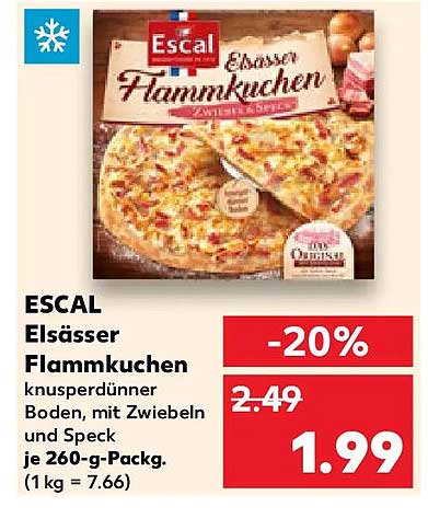 ESCAL Elsässer Flammkuchen knusperdünner Boden, mit Zwiebeln und Speck je 260-g-Packg. (1 kg = 7.66)