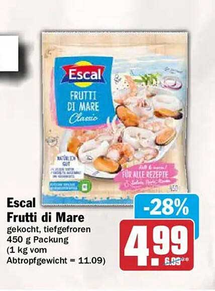 Escal Frutti di Mare gekocht, tiefgefroren 450 g Packung (1 kg vom Abtropfgewicht = 11.09)