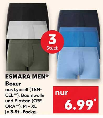 ESMARA MEN® Boxer aus Lyocell (TENCEL™), Baumwolle und Elasthan (CREORA™), M - XL je 3-St.-Packg.