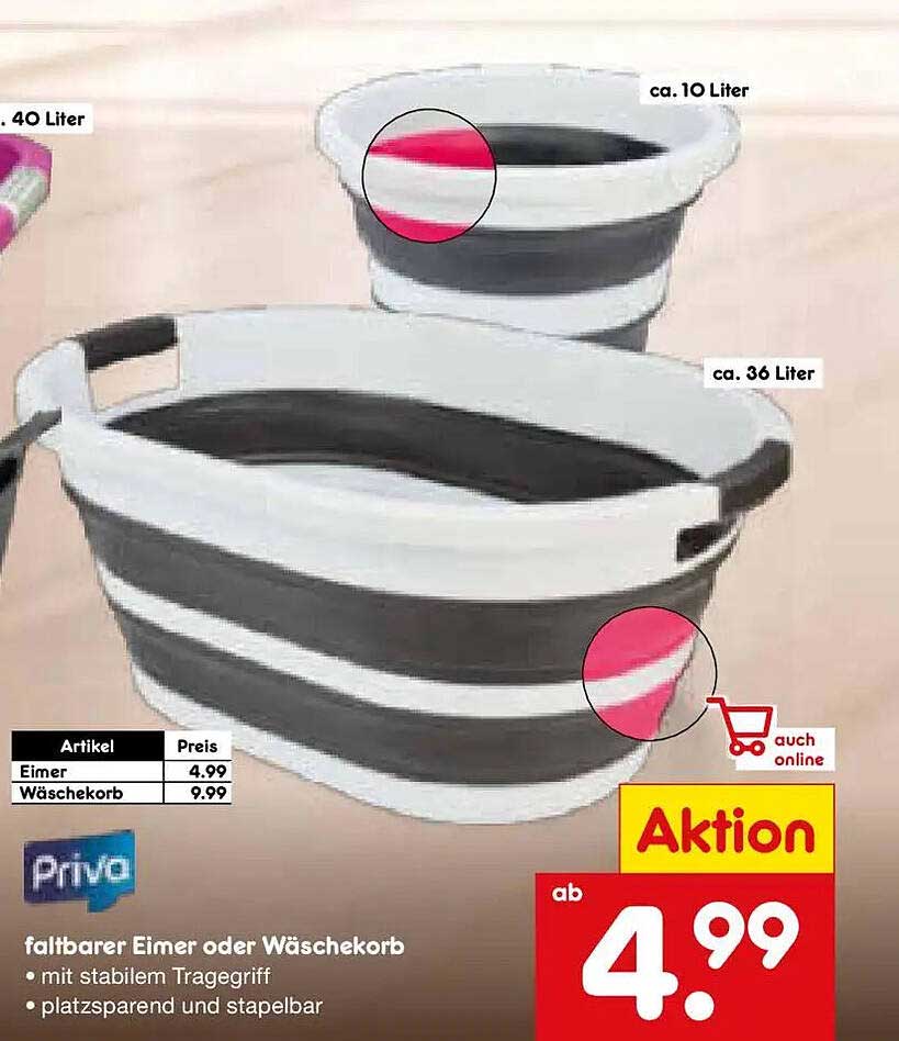 faltbarer Eimer oder Wäschekorb