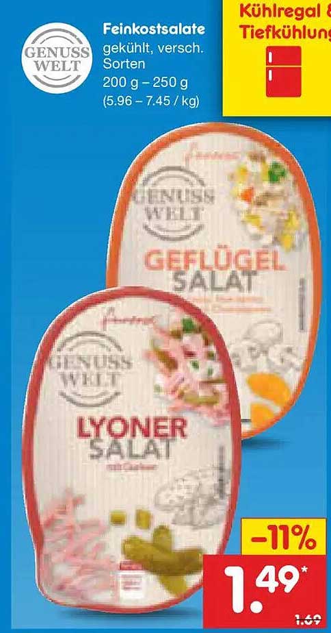Feinkostsalate gekühlt, versch. Sorten 200 g – 250 g
