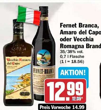 Fernet Branca, Amaro del Capo oder Vecchia Romagna Brand
