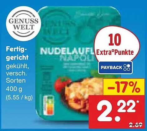 Fertiggericht gekühlt, versch. Sorten 400 g (5.55 / kg)