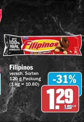 Filipinos versch. Sorten 120 g Packung (1 kg = 10.80)