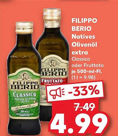 FILIPPO BERIO Natives Olivenöl extra Classico oder Fruttato je 500-ml-Fl.