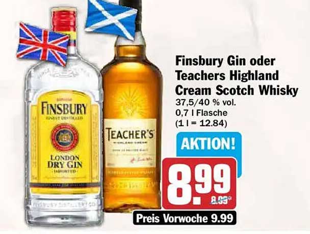Finsbury Gin oder Teachers Highland Cream Scotch Whisky