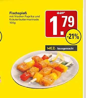 Fischspieß mit frischer Paprika und Kräuterbuttermarinade 100g