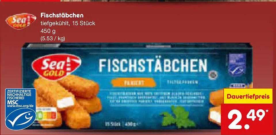Fischstäbchen tiefgekühlt, 15 Stück 450 g