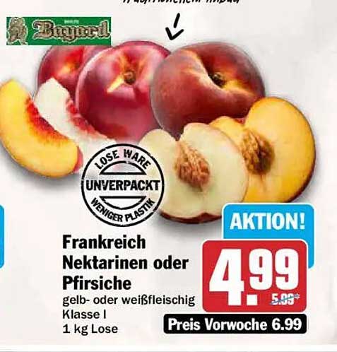 Frankreich Nektarinen oder Pfirsiche gelb- oder weißfleischig Klasse I 1 kg Lose
