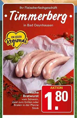 Frische Bratwurst vom Schwein, ideal zum Grillen oder Braten in der Pfanne, Stück