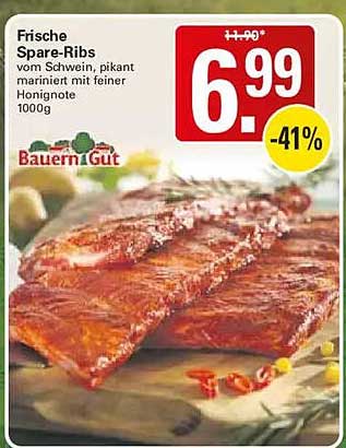 Frische Spare-Ribs vom Schwein, pikant mariniert mit feiner Honignote 1000g