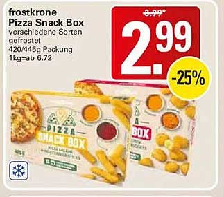 frostkrone Pizza Snack Box verschiedene Sorten gefrostet 420/445g Packung 1kg=ab 6.72