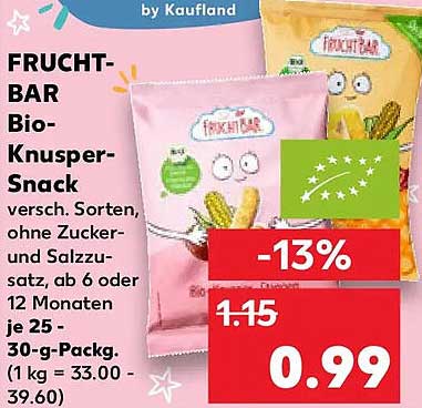 FRUCHT-BAR Bio-Knusper-Snack versch. Sorten, ohne Zucker- und Salzzusatz, ab 6 oder 12 Monate je 25 - 30-g-Packg.