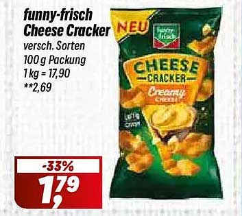 funny-frisch Cheese Cracker versch. Sorten 100 g Packung 1 kg = 17,90