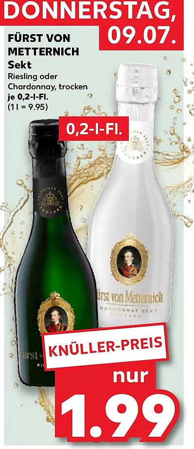 FÜRST VON METTERNICH Sekt Riesling oder Chardonnay, trocken je 0,2-l-Fl. (1 l = 9.95)
