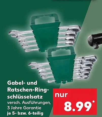 Gabel- und Ratschen-Ringschlüsselsatz verschieden. Ausführungen, 3 Jahre Garantie je 5- bzw. 6-teilig