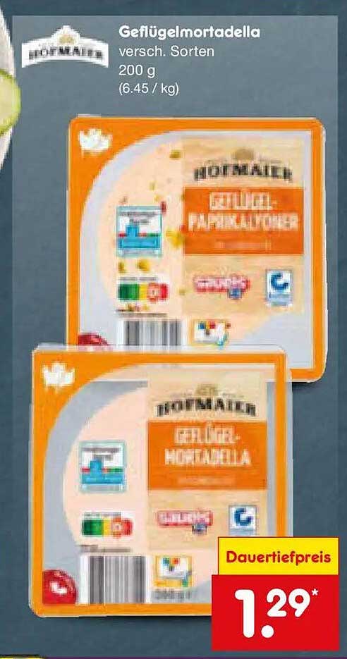 Geflügelmortadella versch. Sorten 200 g (6.45 / kg)