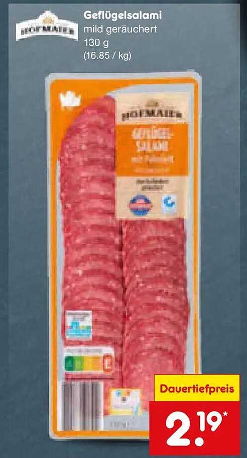 Geflügelsalami mild geräuchert 130 g (16.85 / kg)