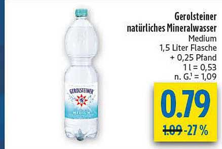 Gerolsteiner natürliches Mineralwasser Medium 1,5 Liter Flasche + 0,25 Pfand