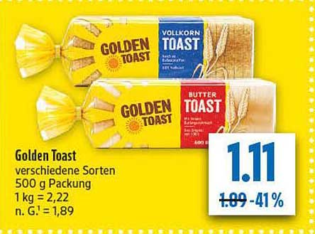Golden Toast verschiedene Sorten 500 g Packung