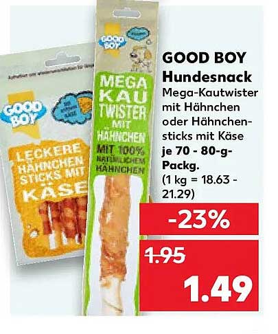 GOOD BOY Hundesnack Mega-Kautwister mit Hähnchen oder Hähnchensticks mit Käse je 70 - 80-g-Packg. (1 kg = 18.63 - 21.29)