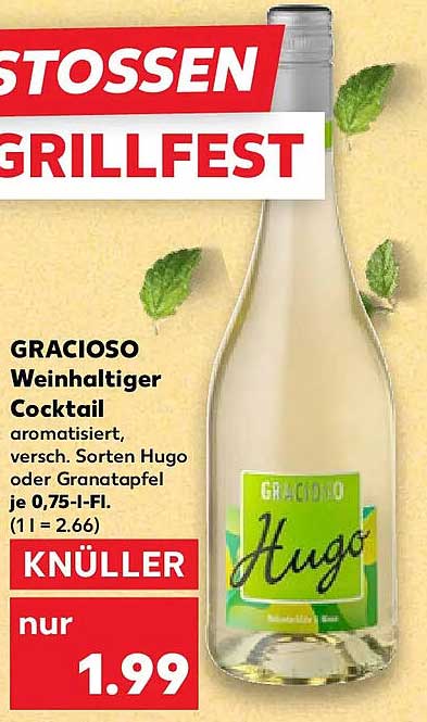 GRACIOSO Weinhaltiger Cocktail aromatisiert, versch. Sorten Hugo oder Apfel je 0,75-l-Fl.