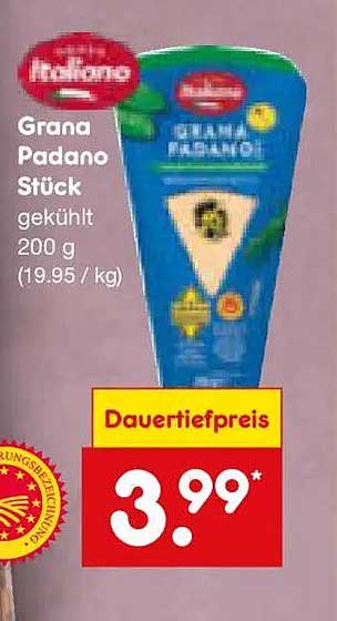 Grana Padano Stück gekühlt 200 g (19.95 / kg)