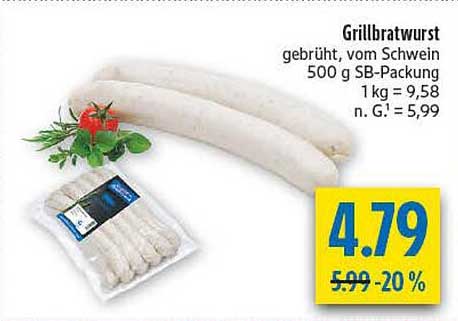 Grillbratwurst gebrüht, vom Schwein 500 g SB-Packung