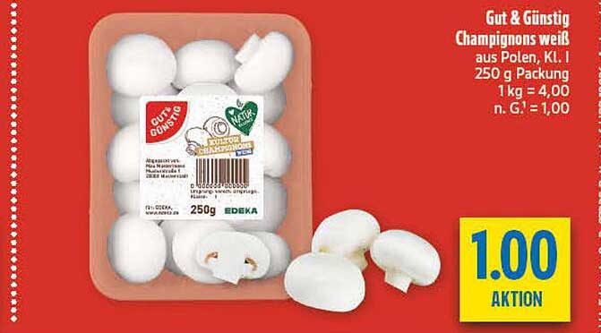 Gut & Günstig Champignons weiß aus Polen, Kl. I 250 g Packung