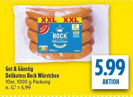 Gut & Günstig Delikatess Bock Würstchen 10er, 1000 g Packung