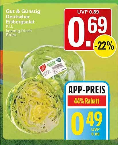 Gut & Günstig Deutscher Eisbergsalat Kl. I knackig frisch Stück