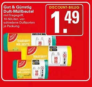 Gut & Günstig Duft-Müllbeutel mit Tragegriff, 10–35 Liter, verschiedene Duftsorten, je Packung