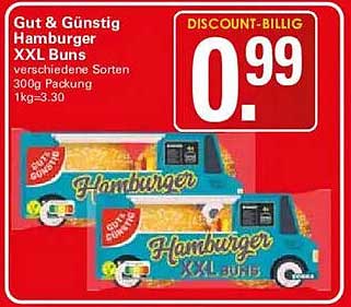 Gut & Günstig Hamburger XXL Buns verschiedene Sorten 300g Packung