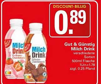 Gut & Günstig Milch Drink verschiedene Sorten 500ml Flasche