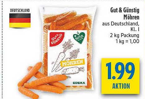 Gut & Günstig Möhren aus Deutschland, Kl. I, 2 kg Packung