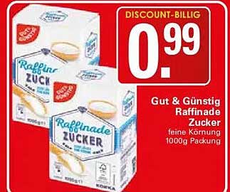 Gut & Günstig Raffinade Zucker feine Körnung 1000g Packung