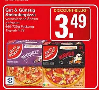 Gut & Günstig Steinofenpizza verschiedene Sorten 660-730g Packung 1kg=ab 4.78