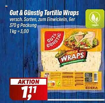 Gut & Günstig Tortilla Wraps versch. Sorten, zum Einwickeln, 6er 370 g Packung